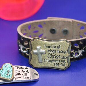 Two For One Inspirational  Leather Band Bracelet